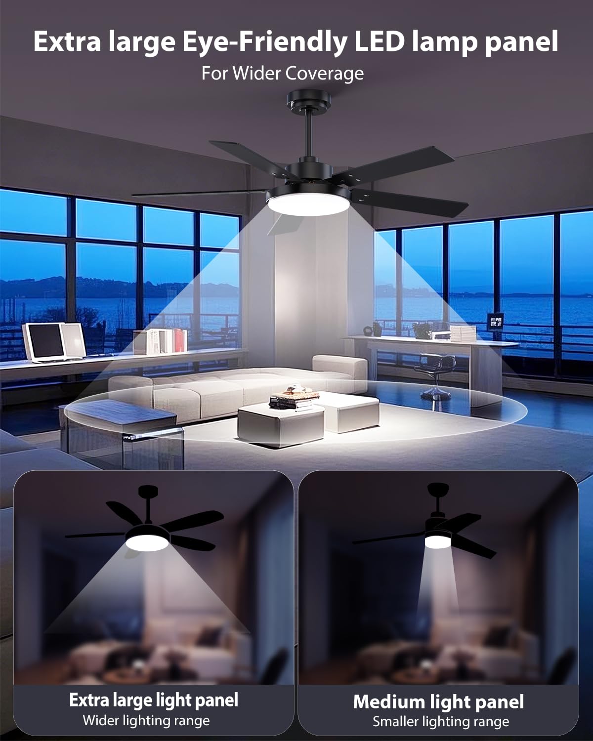 Vaczon 52-Inch Black Ceiling Fan with Light, Remote & App | 3CCT LED, 6-Speed Quiet DC Motor