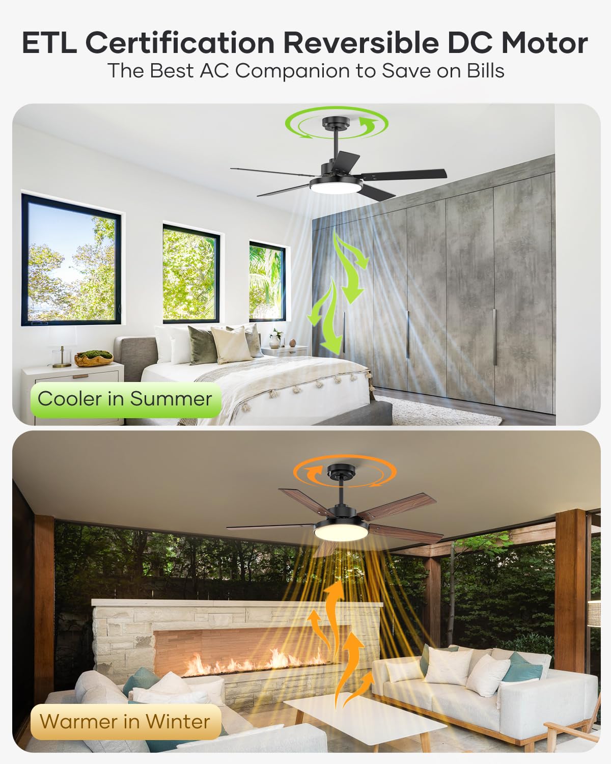 Vaczon 52-Inch Black Ceiling Fan with Light, Remote & App | 3CCT LED, 6-Speed Quiet DC Motor