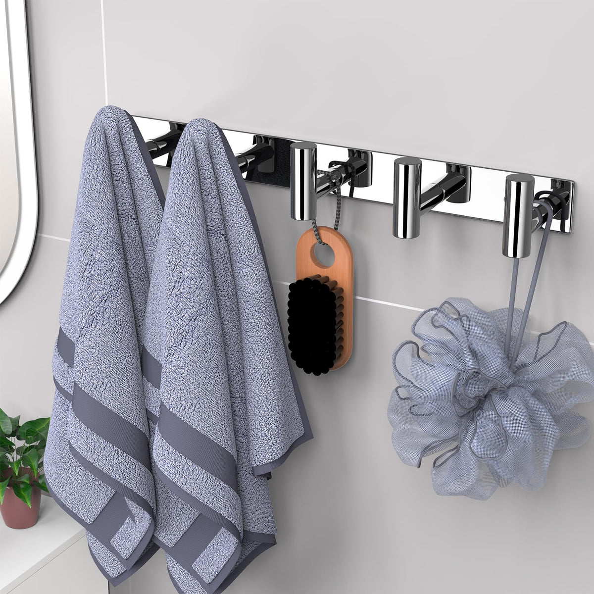 VAEHOLD Hat & Coat Wall Mount Rack — 5 Hooks, Polished Chrome