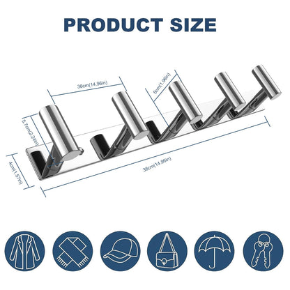 VAEHOLD Hat & Coat Wall Mount Rack — 5 Hooks, Polished Chrome