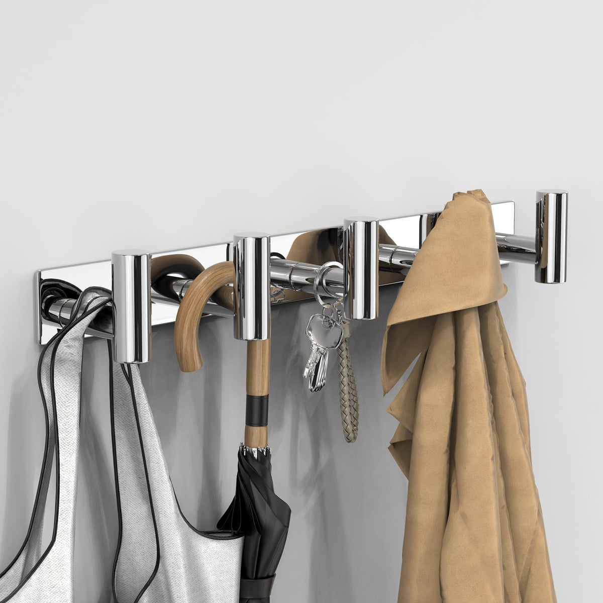 VAEHOLD Hat & Coat Wall Mount Rack — 5 Hooks, Polished Chrome