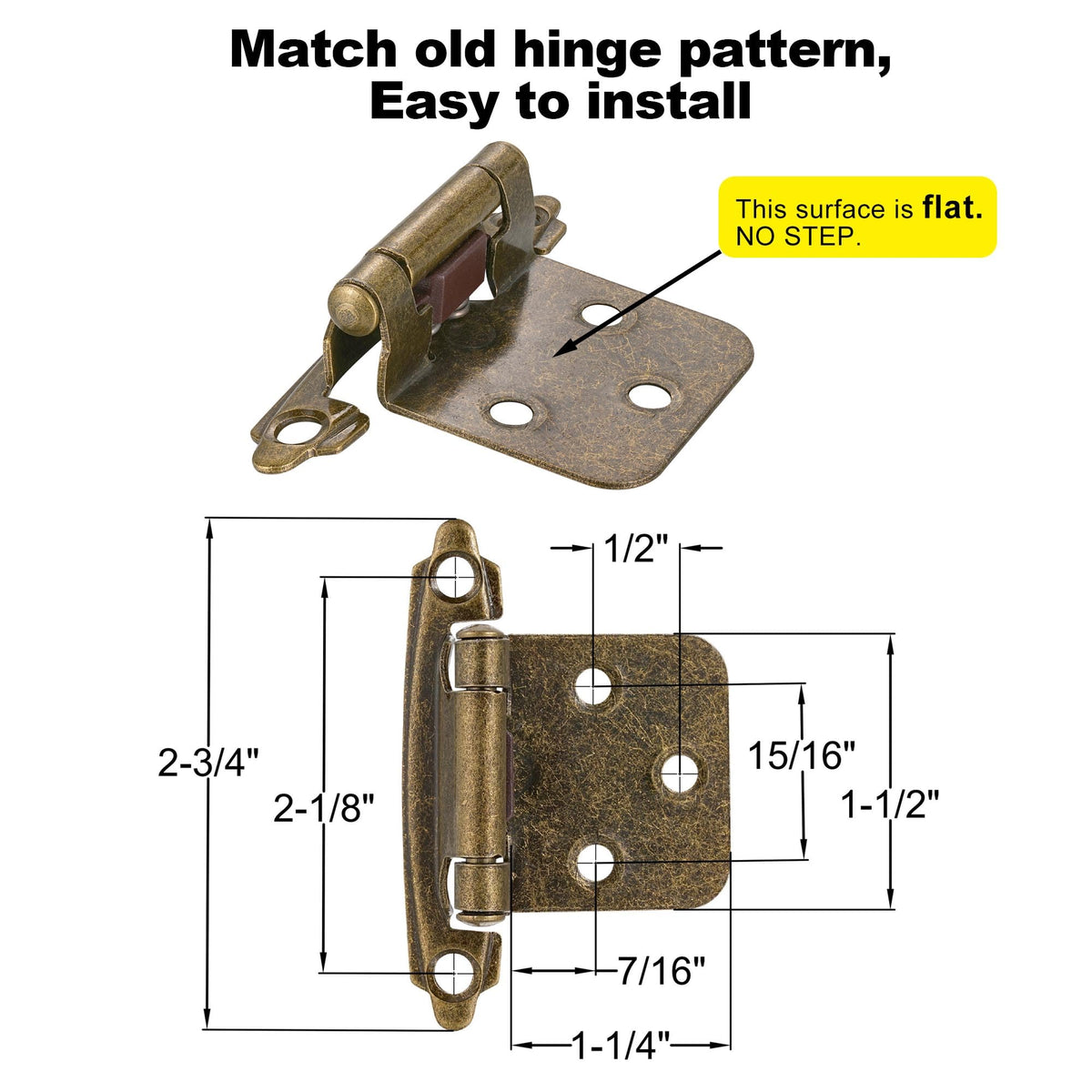 Vallecloud 10 Pack Antique Brass Self-Closing Hinges – 1/2 Overlay (Face Frame)