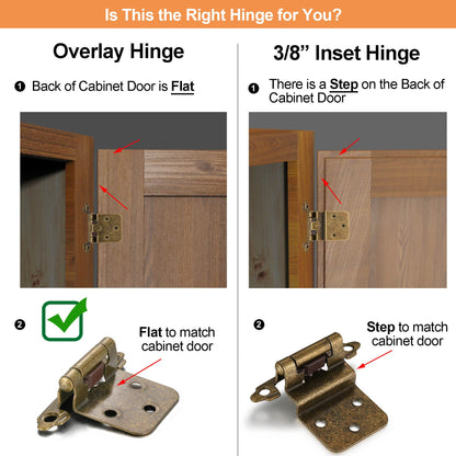 Vallecloud 10 Pack Antique Brass Self-Closing Hinges – 1/2 Overlay (Face Frame)