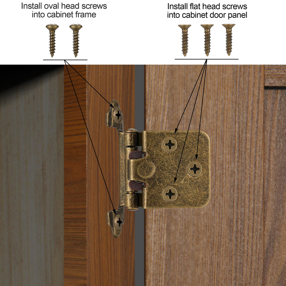 Vallecloud 10 Pack Antique Brass Self-Closing Hinges – 1/2 Overlay (Face Frame)
