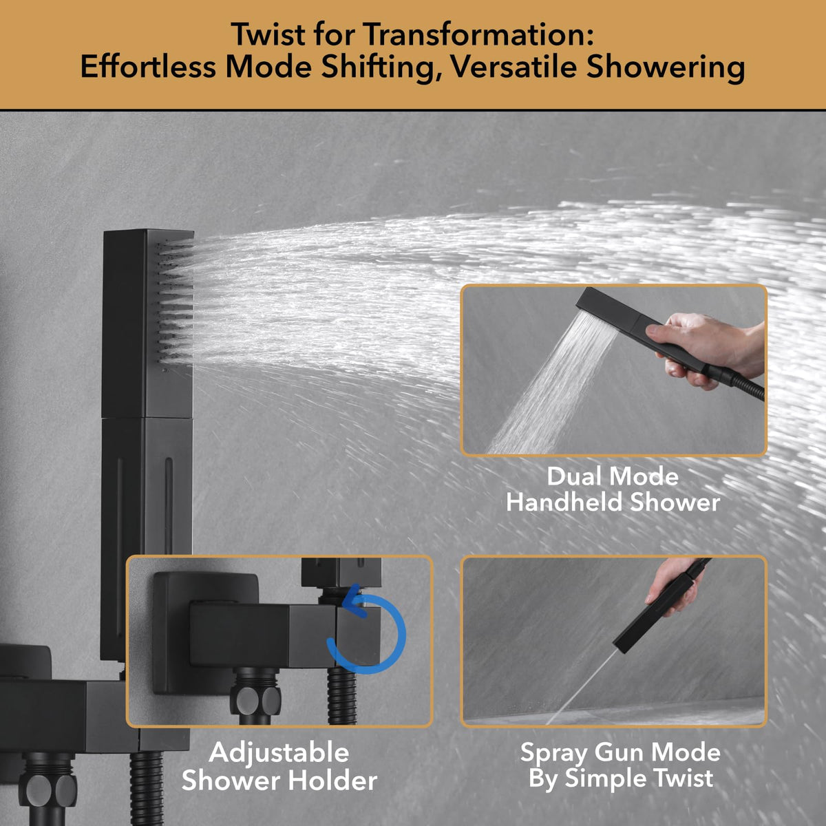 VANFOXLE Matte Black Shower Faucet Set – 10" Rainfall + 6" Side Head, 2-in-1 Handheld, Push Button Diverter