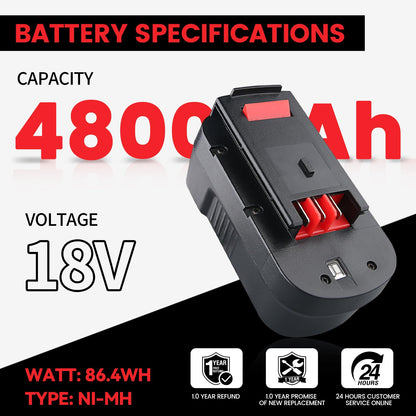 VANTTECH 4.8Ah Ni-MH Replacement Battery for Black+Decker 18V | HPB18, Firestorm Compatible
