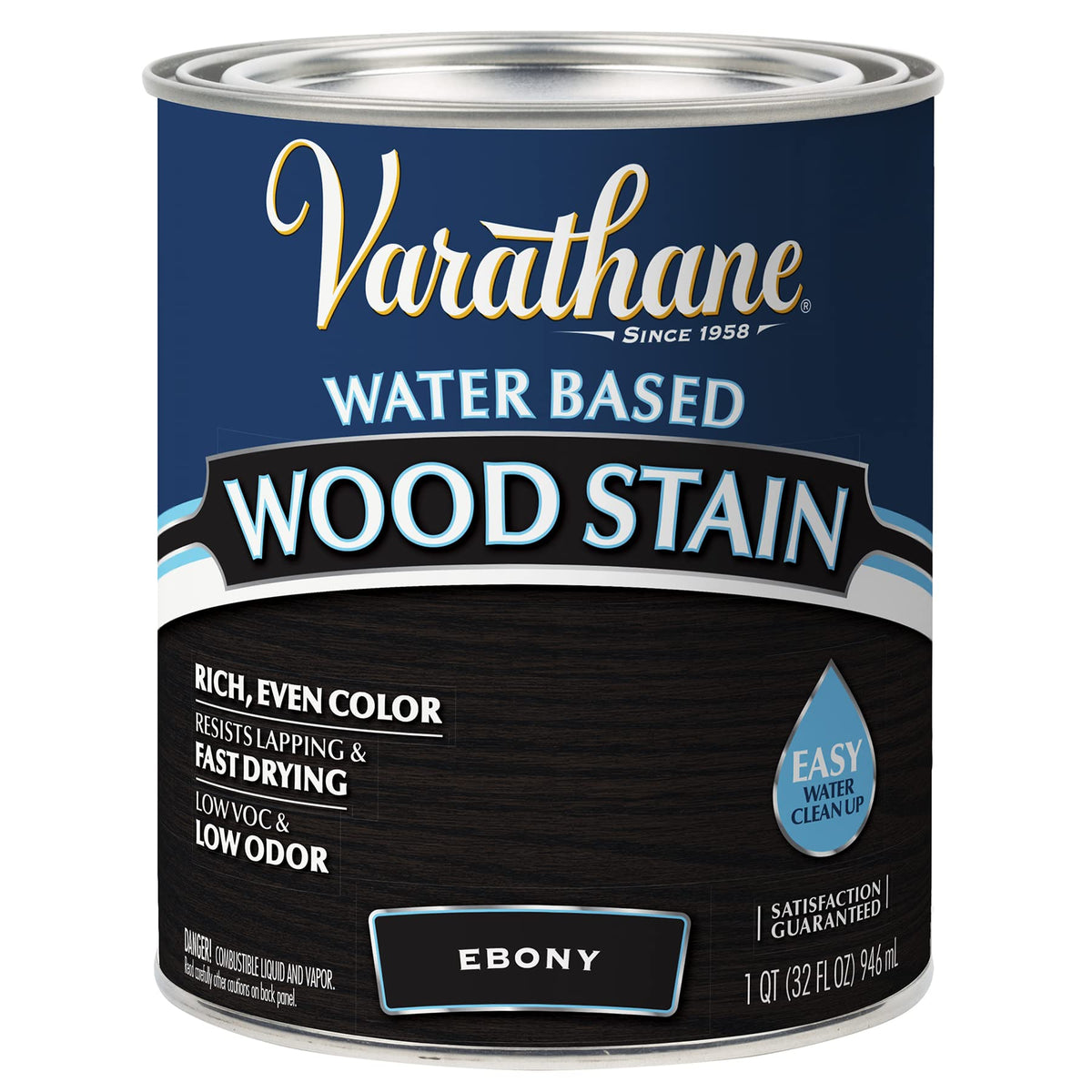 Varathane Ebony Water-Based Wood Stain – One-Coat Coverage, Quart (381120)