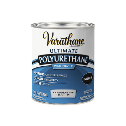 Varathane Ultimate Water-Based Polyurethane – Crystal Clear Satin Interior Wood Finish | Quart