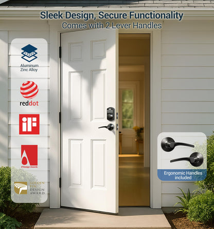 Veise Fingerprint Door Lock with 2 Lever Handles – Keyless Entry, Auto-Lock