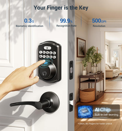 Veise Fingerprint Door Lock with 2 Lever Handles – Keyless Entry, Auto-Lock