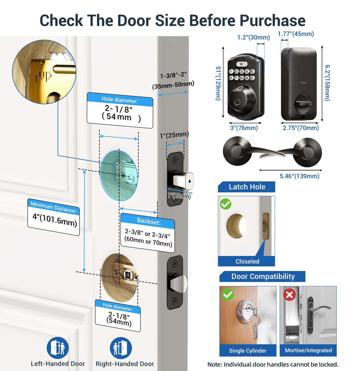 Veise Fingerprint Door Lock with 2 Lever Handles – Keyless Entry, Auto-Lock