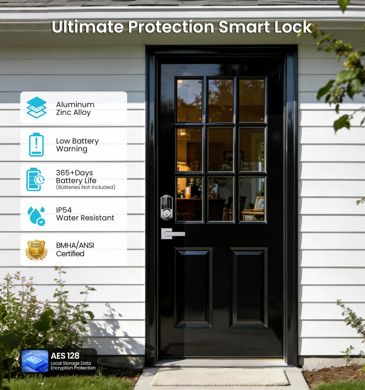 Veise VE06-L Smart Locks with 2 Lever Handle Set – App Control, Keyless Entry, Satin Nickel