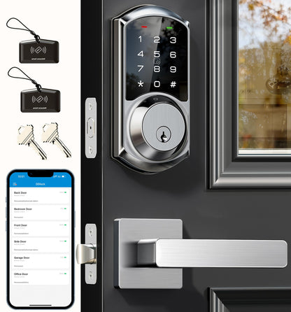Veise VE06-L Smart Locks with 2 Lever Handle Set – App Control, Keyless Entry, Satin Nickel