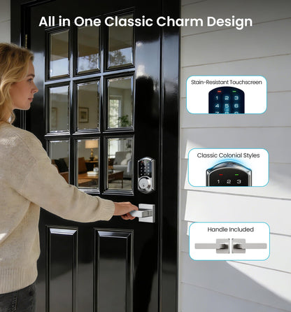 Veise VE06-L Smart Locks with 2 Lever Handle Set – App Control, Keyless Entry, Satin Nickel