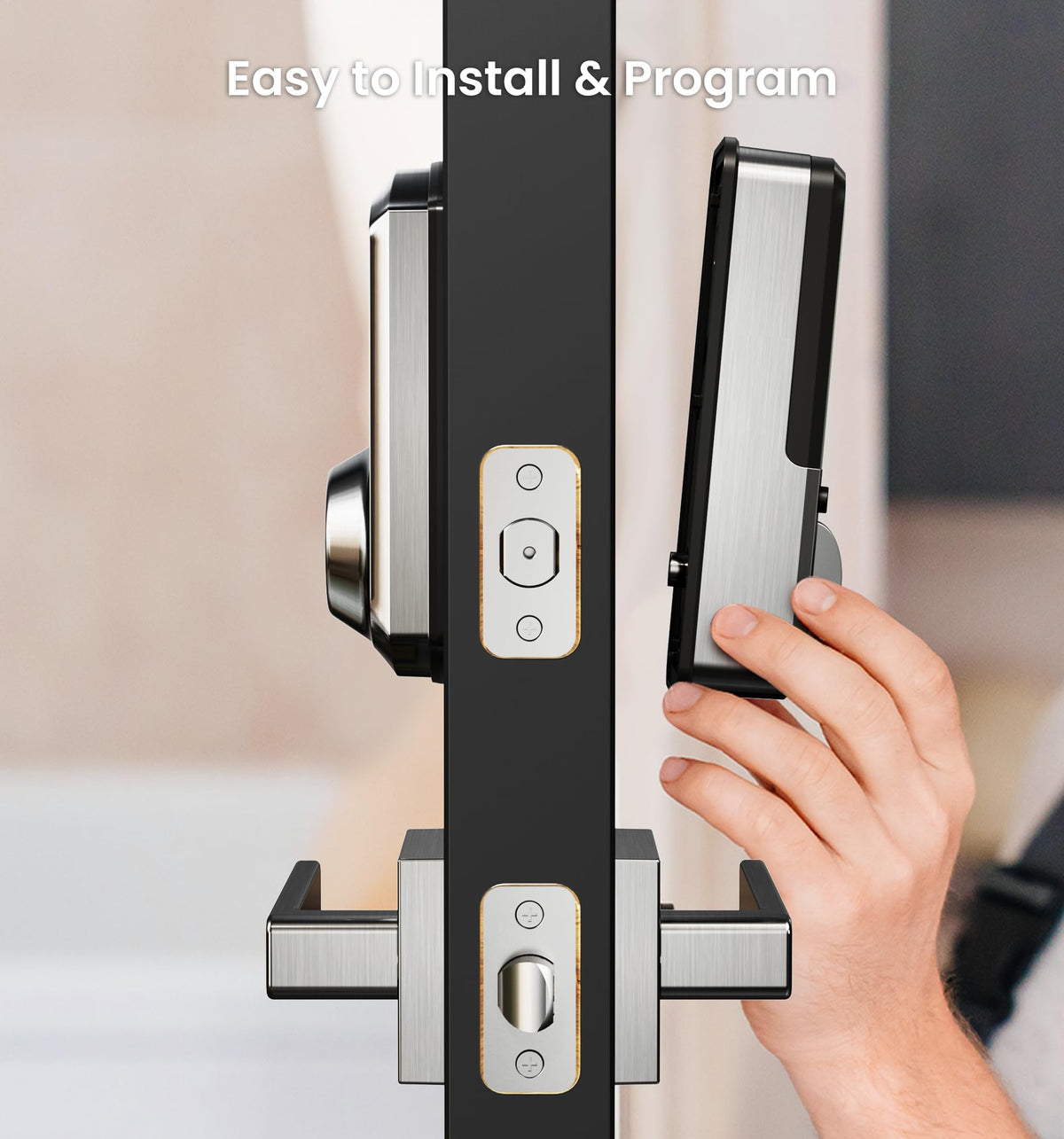 Veise VE06-L Smart Locks with 2 Lever Handle Set – App Control, Keyless Entry, Satin Nickel