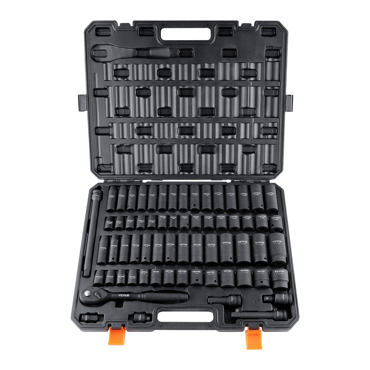 VEVOR 1/2 Drive Impact Socket Set | 65-Piece SAE & Metric, Cr-V Steel, Rugged Case
