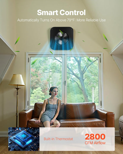 VEVOR 42W Solar Attic Fan — 2800 CFM, Smart Temperature Control, Remote