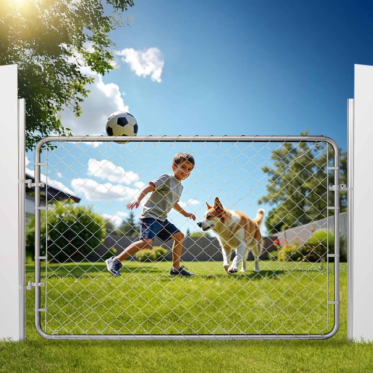 VEVOR Chain Link Gate 72 x 48 in – Adjustable, Rust-Resistant Galvanized Fence Gate (Posts Not Included)