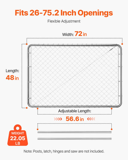 VEVOR Chain Link Gate 72 x 48 in – Adjustable, Rust-Resistant Galvanized Fence Gate (Posts Not Included)