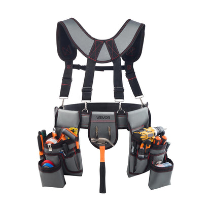 VEVOR 22-Pocket Tool Belt with Suspenders – Heavy-Duty Adjustable Utility Belt