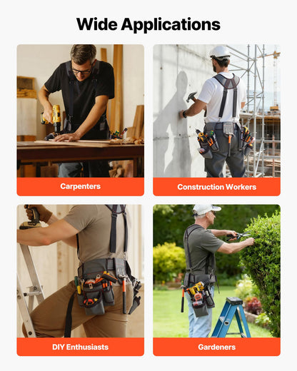 VEVOR 22-Pocket Tool Belt with Suspenders – Heavy-Duty Adjustable Utility Belt