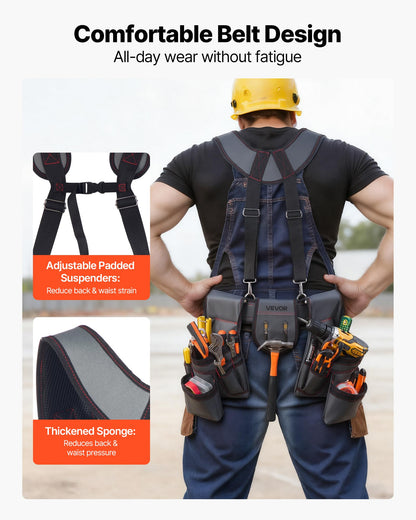 VEVOR 22-Pocket Tool Belt with Suspenders – Heavy-Duty Adjustable Utility Belt