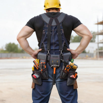 VEVOR 22-Pocket Tool Belt with Suspenders – Heavy-Duty Adjustable Utility Belt