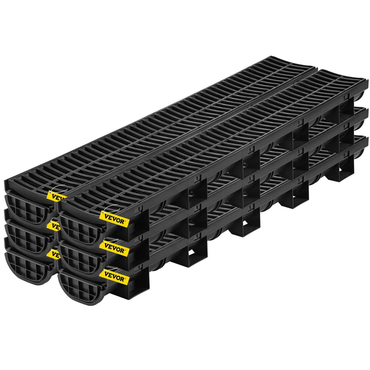 VEVOR Trench Drain System 6-Pack – HDPE Channel Drain with Grate (6 x 39 in)