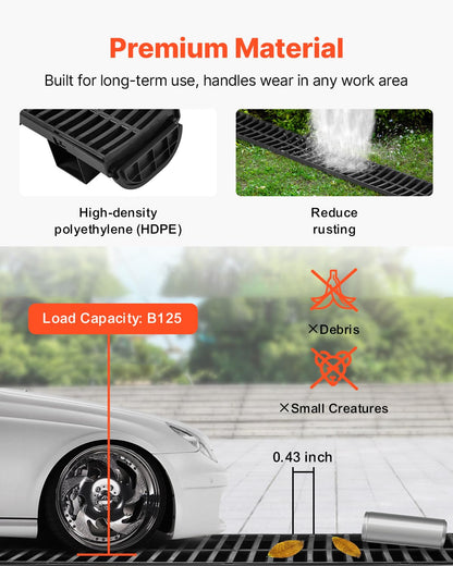 VEVOR Trench Drain System 6-Pack – HDPE Channel Drain with Grate (6 x 39 in)