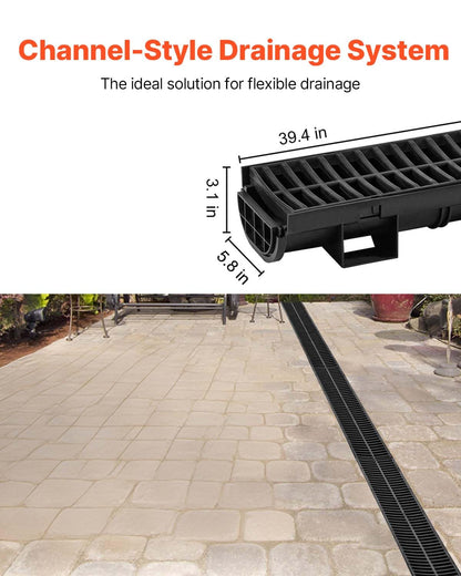 VEVOR Trench Drain System 6-Pack – HDPE Channel Drain with Grate (6 x 39 in)