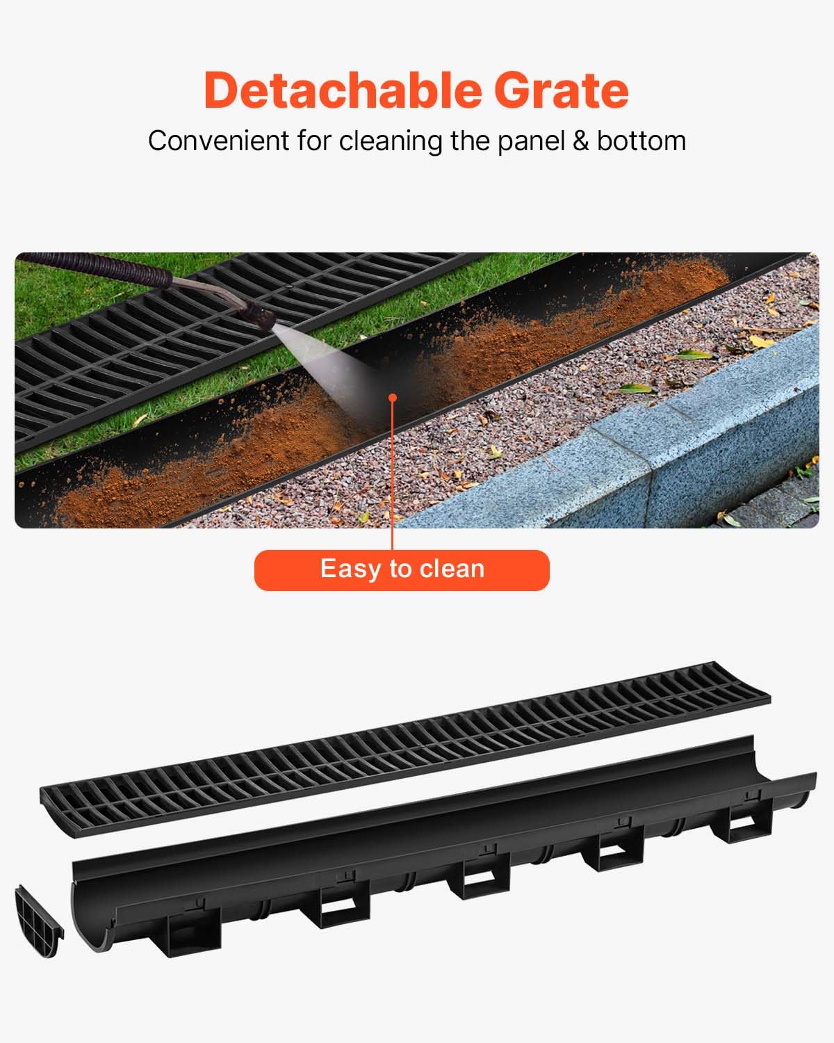 VEVOR Trench Drain System 6-Pack – HDPE Channel Drain with Grate (6 x 39 in)