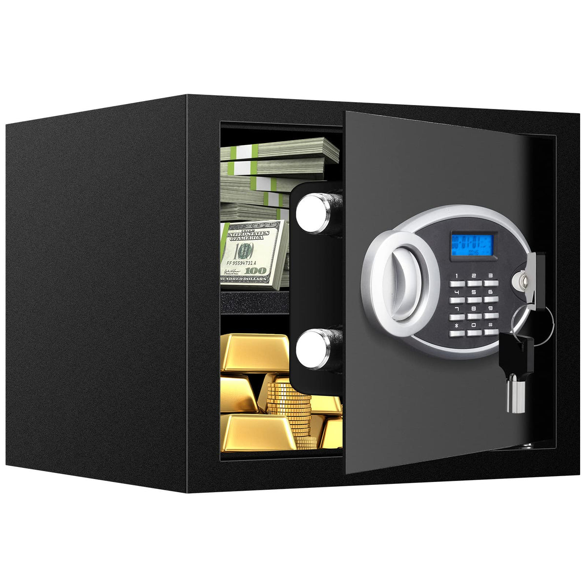 VIDXCVIT 1.2 Cu Ft Safe Box with Digital Keypad – Wall or Floor Mount, Removable Shelf