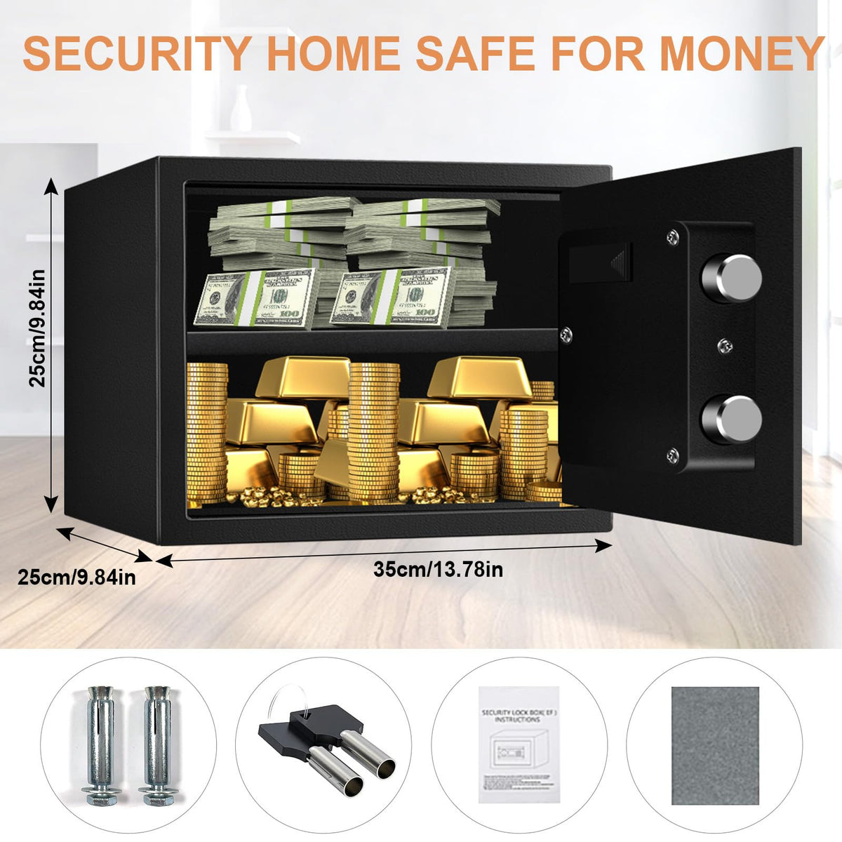 VIDXCVIT 1.2 Cu Ft Safe Box with Digital Keypad – Wall or Floor Mount, Removable Shelf