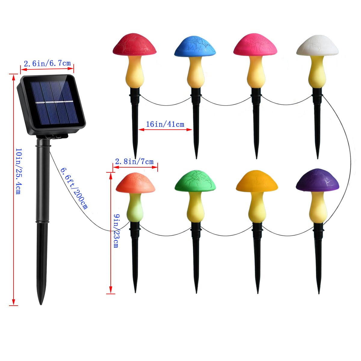 Viewpick Solar Garden Decor Lights — 8 Crack Mushroom Stakes with 8 Colors & 8 Modes
