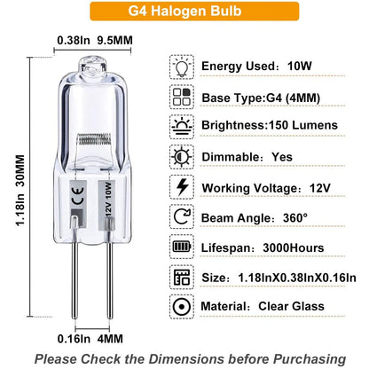 Vinaco G4 Bulb 12V 10W – 20 Pack, Dimmable, CRI100, 2800K Warm White