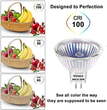 Vinaco MR16 50W Halogen Bulbs - 10 Pack, 800LM, 2800K Warm White, GU5.3 Dimmable