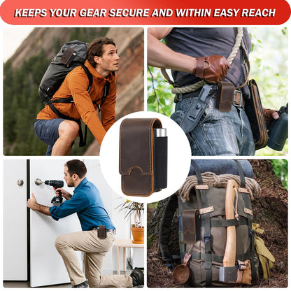 Vinanker Genuine Leather Multitool Pouch — Dual-Compartment EDC Belt Organizer for Leatherman (Dark Brown)