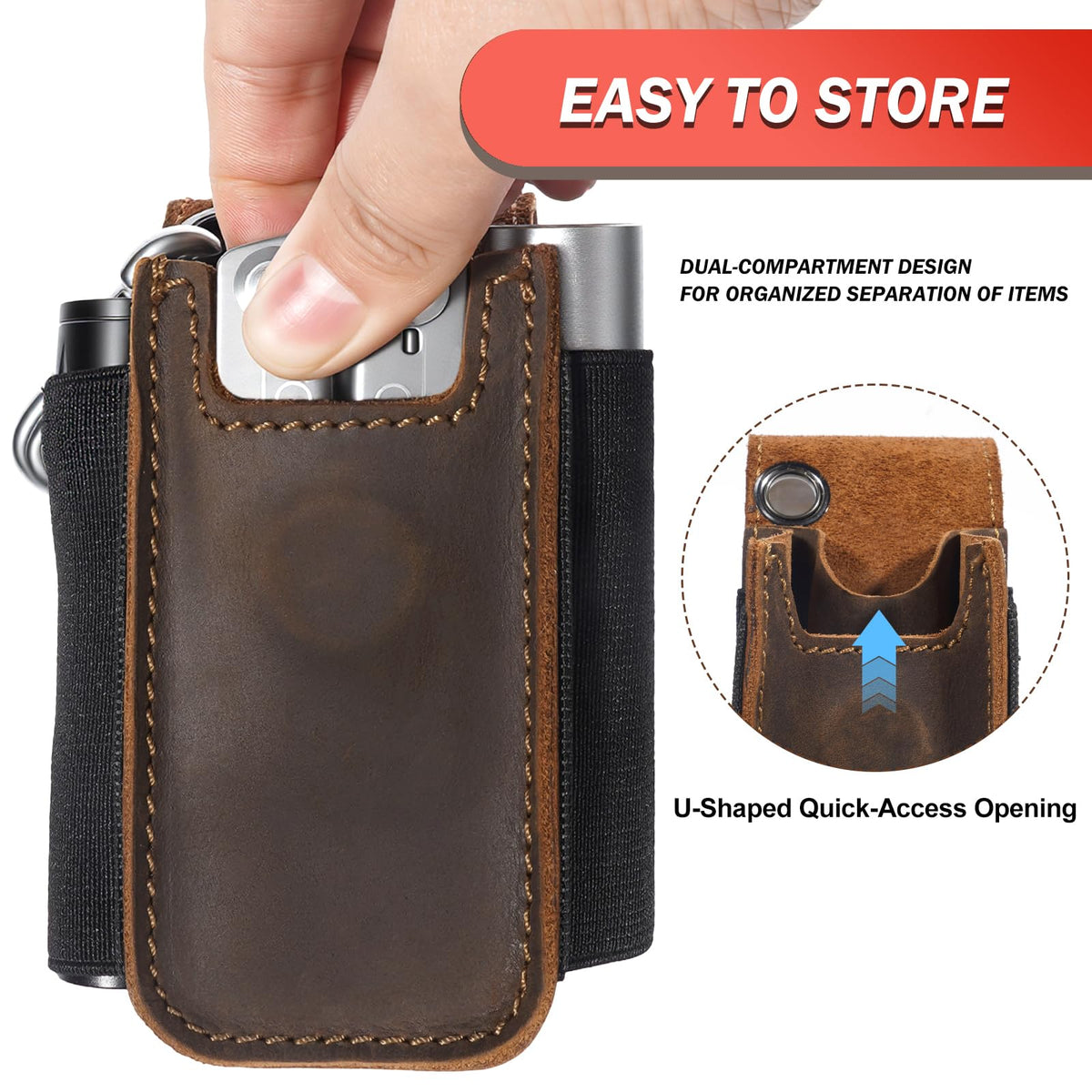 Vinanker Genuine Leather Multitool Pouch — Dual-Compartment EDC Belt Organizer for Leatherman (Dark Brown)