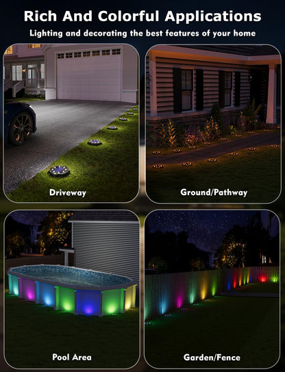 VIODAIM Color Changing Solar Ground Lights with 33ft Remote — Waterproof Pathway Lights, 10 Pack
