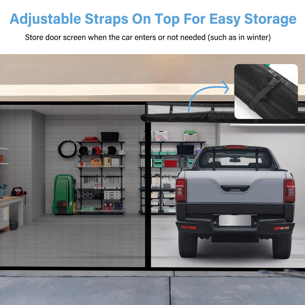 VIOMORL Garage Door Screen 8x7ft — PET Mesh, Magnetic Closure, Heavy-Duty Bottom