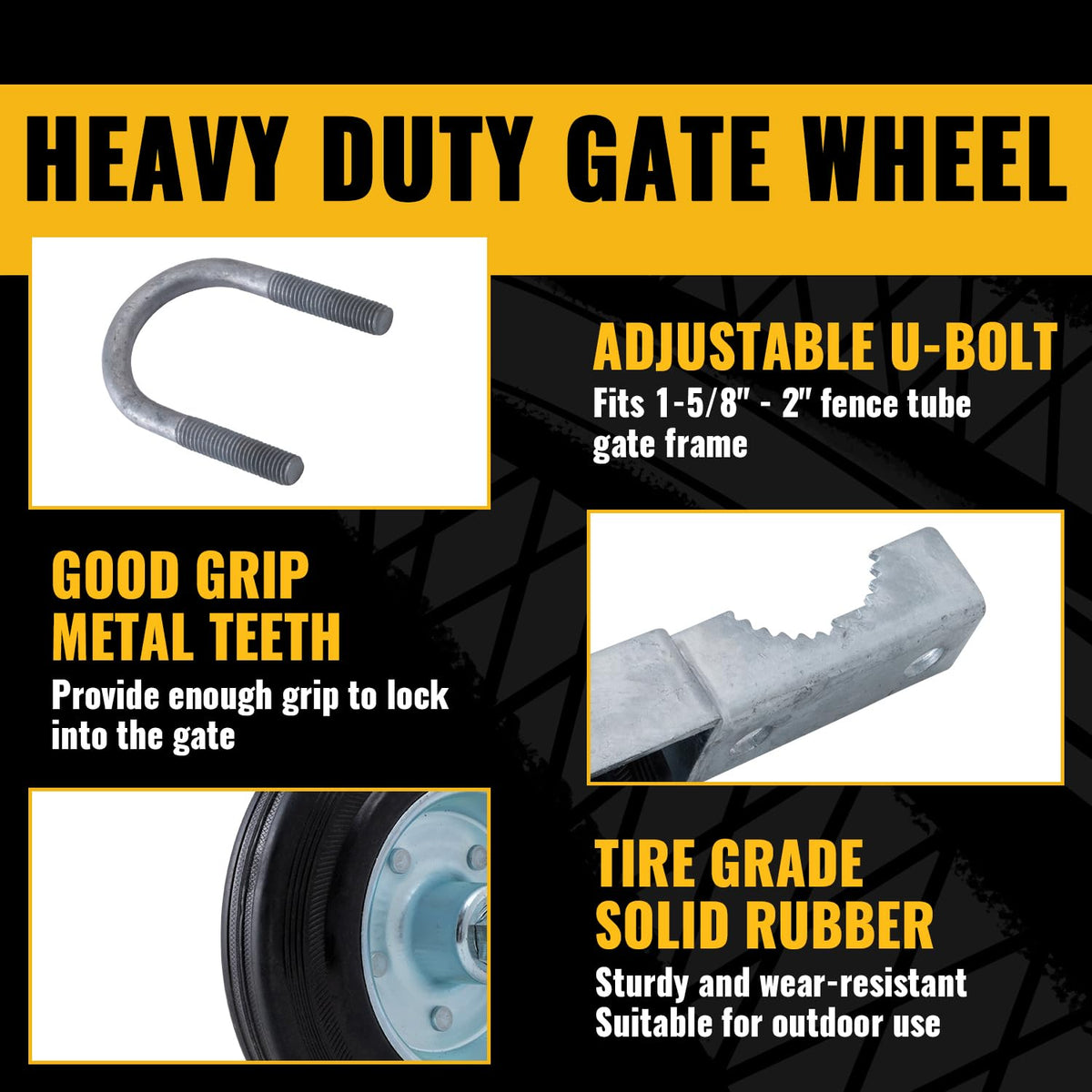 VIVIDA Gate Wheels for Metal Tube Gates | 6-Inch Heavy-Duty Caster, 1-5/8 to 2-Inch Frames