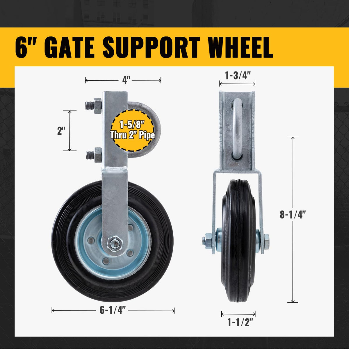 VIVIDA Gate Wheels for Metal Tube Gates | 6-Inch Heavy-Duty Caster, 1-5/8 to 2-Inch Frames
