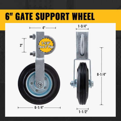 VIVIDA Gate Wheels for Metal Tube Gates | 6-Inch Heavy-Duty Caster, 1-5/8 to 2-Inch Frames