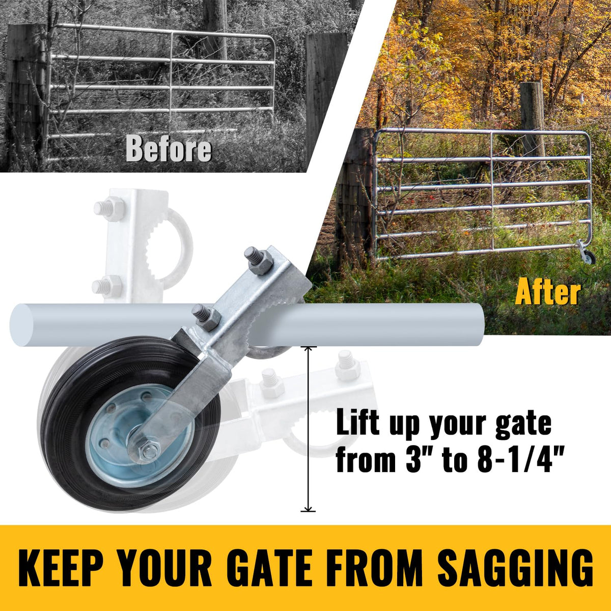 VIVIDA Gate Wheels for Metal Tube Gates | 6-Inch Heavy-Duty Caster, 1-5/8 to 2-Inch Frames