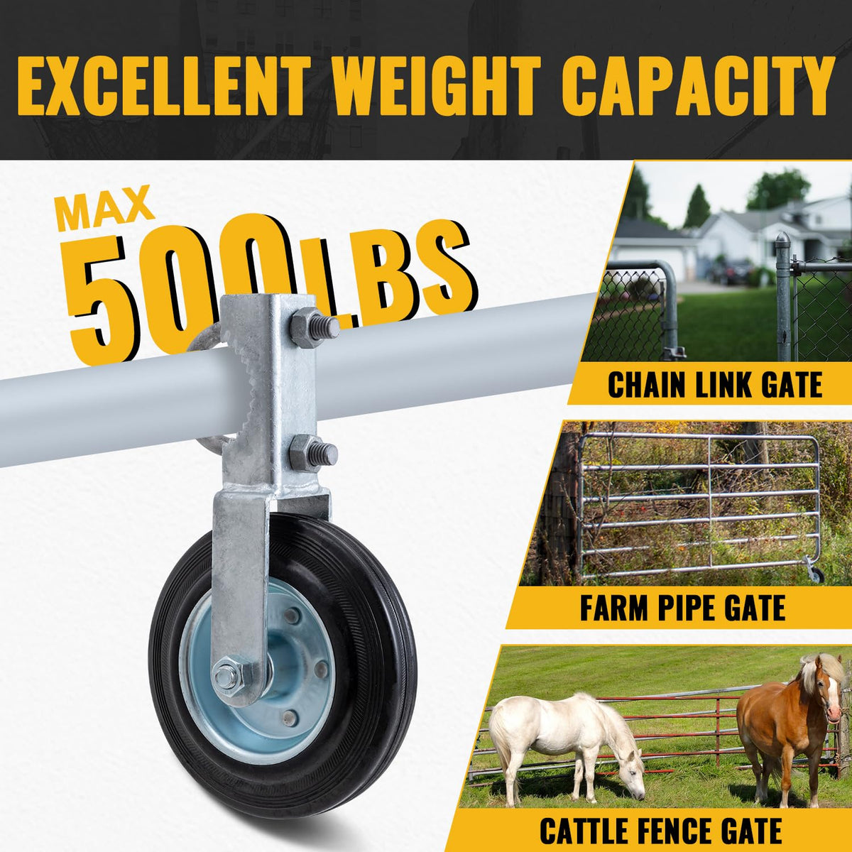 VIVIDA Gate Wheels for Metal Tube Gates | 6-Inch Heavy-Duty Caster, 1-5/8 to 2-Inch Frames