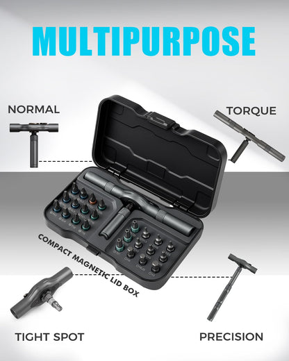 VMAN Ratchet Screwdriver Set 24-in-1: Magnetic S2 Bits, Flexible Shaft, High Torque