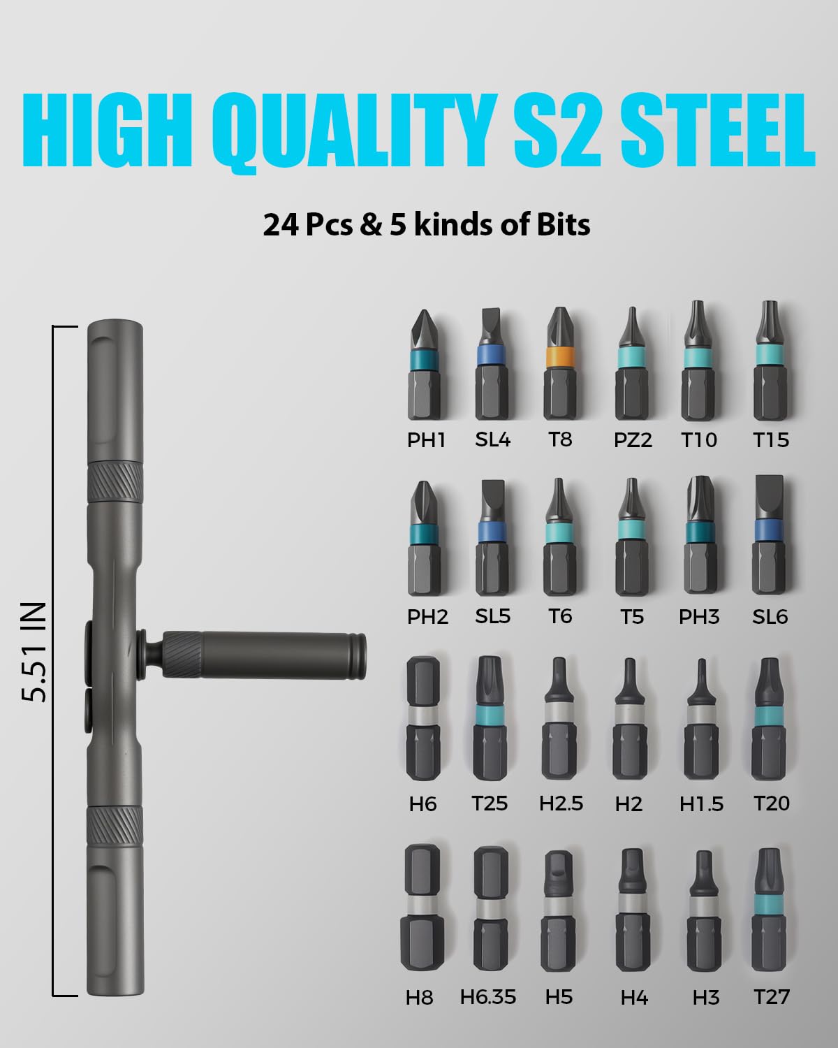 VMAN Ratchet Screwdriver Set 24-in-1: Magnetic S2 Bits, Flexible Shaft, High Torque
