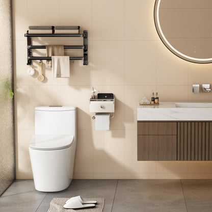 Voldra Toilet Paper Holder with Shelf and Front Flip Lid — Matte White