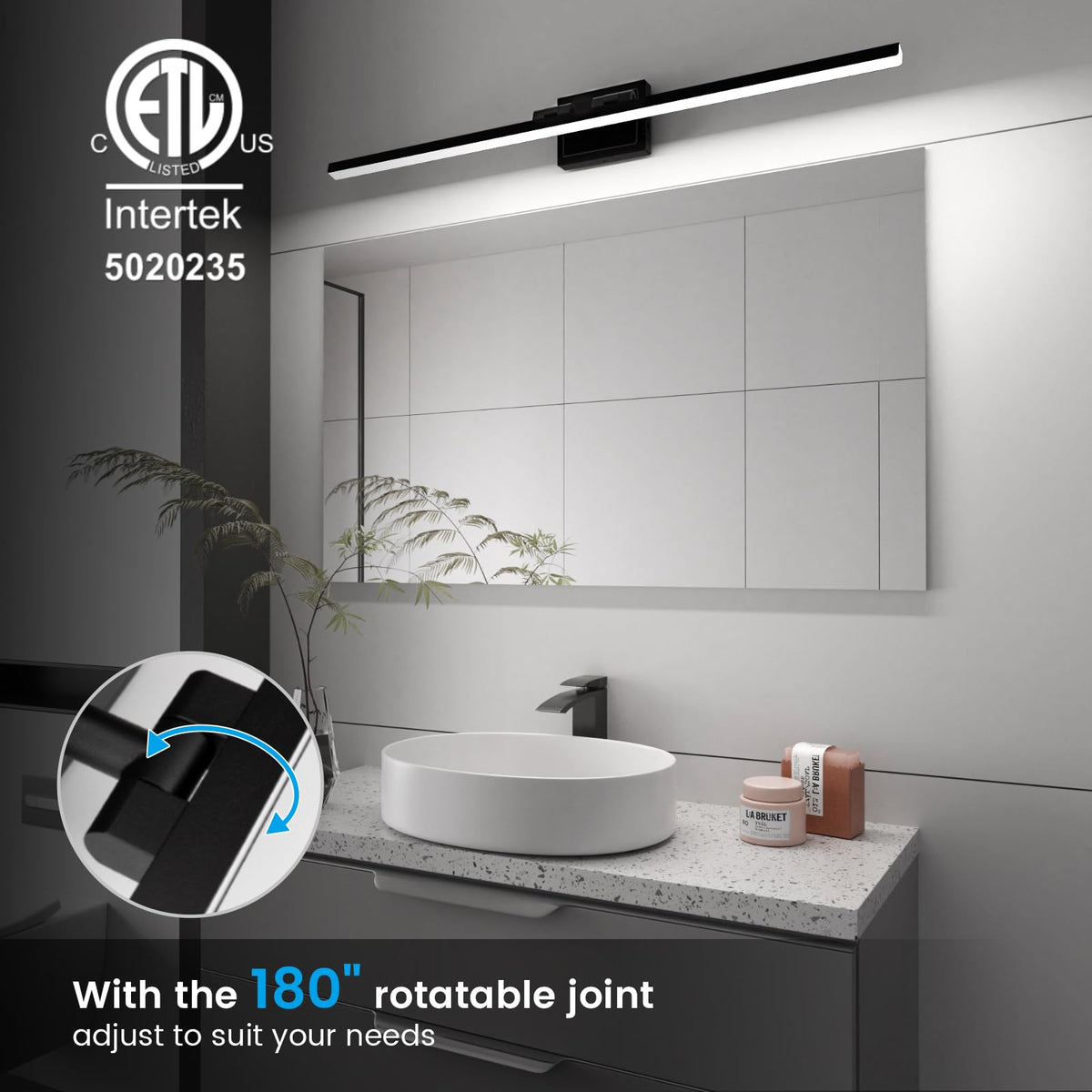 VOLISUN Modern 39.4-inch Vanity Light | 5CCT Dimmable 180° Rotatable, ETL, Black Bar