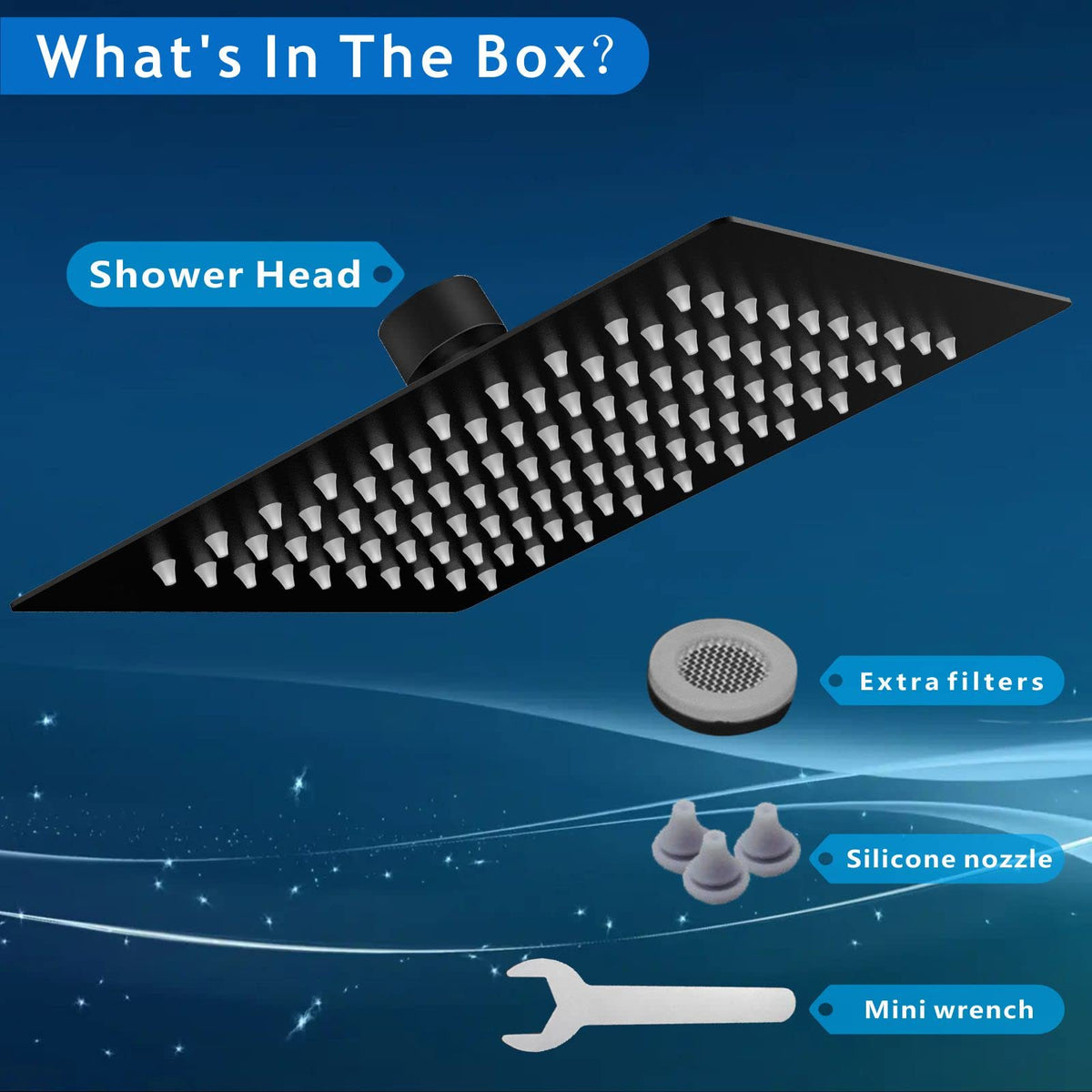 Voolan Rain Shower Head 12 Inch Black – High Flow Square Stainless Showerhead